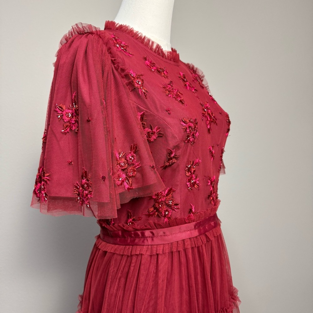 Ivy City Co. Anastasia Dress Sz M Dark Red Midi Embellished Tulle Holiday Party - Picture 12 of 14